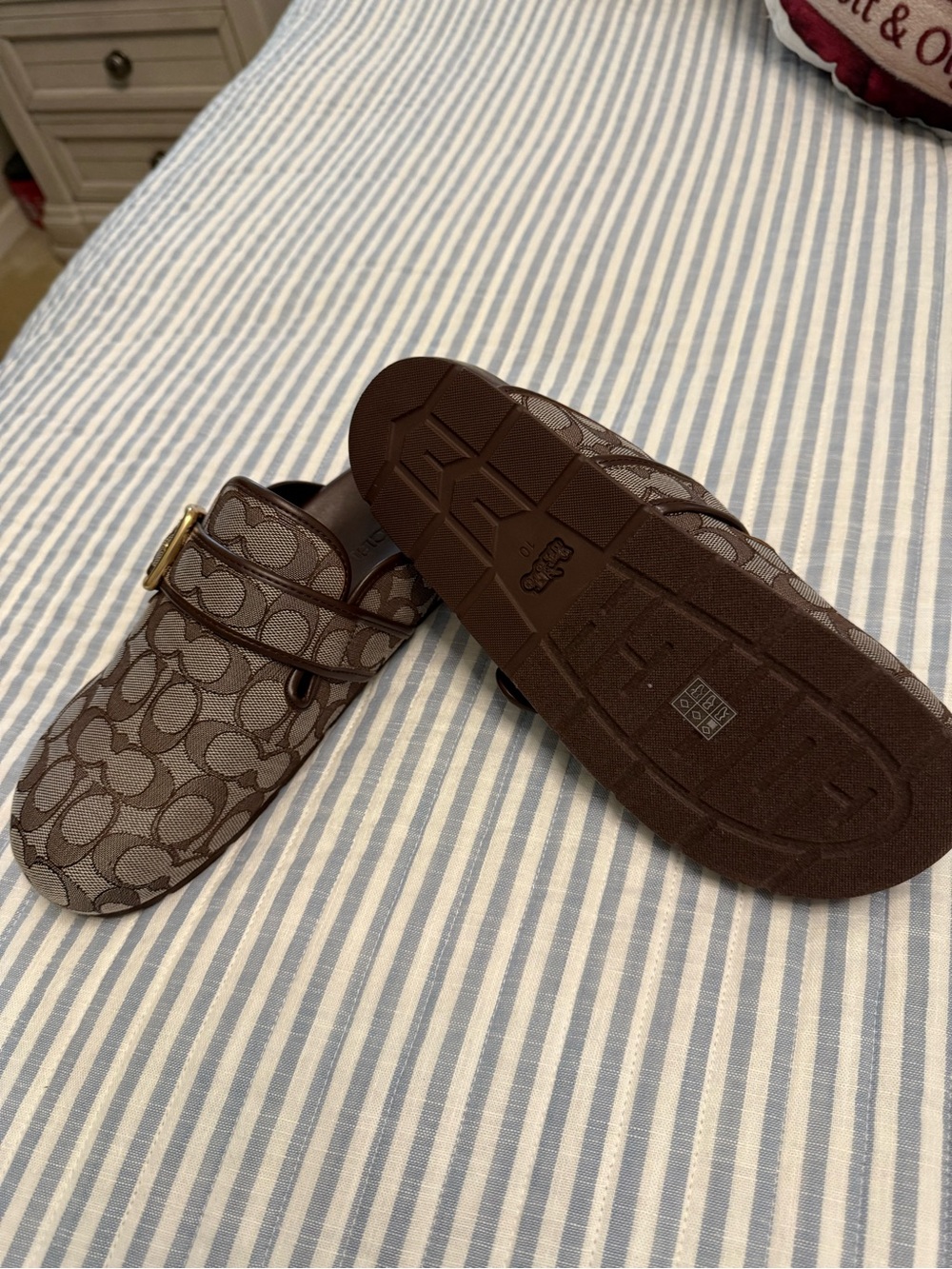 Coach Women Brown Signature Logo Slip-On Mules with Gold Buckle - Picture 2 of 2